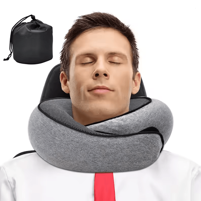 Memory Foam Travel Neck Pillow with Adjustable U-Shaped Snail Design