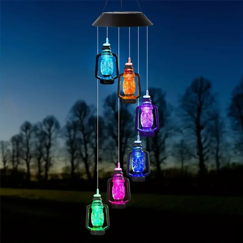 Retro Solar Wind Chime Kerosene Lamp, Color-Changing Hanging Lantern for Porch, Garden & Courtyard Decoration