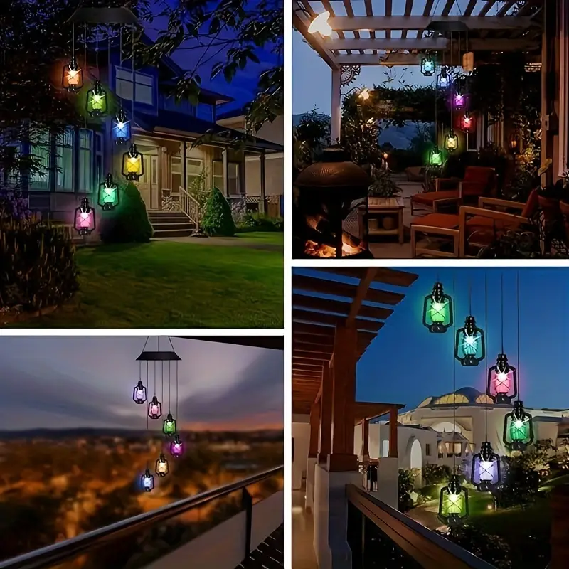 Retro Solar Wind Chime Kerosene Lamp ColorChanging Hanging Lantern For Porch Garden  Courtyard Deco 2