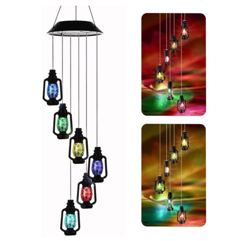 Retro Solar Wind Chime Kerosene Lamp ColorChanging Hanging Lantern For Porch Garden  Courtyard Deco 4