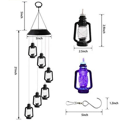 Retro Solar Wind Chime Kerosene Lamp ColorChanging Hanging Lantern For Porch Garden  Courtyard Deco 5