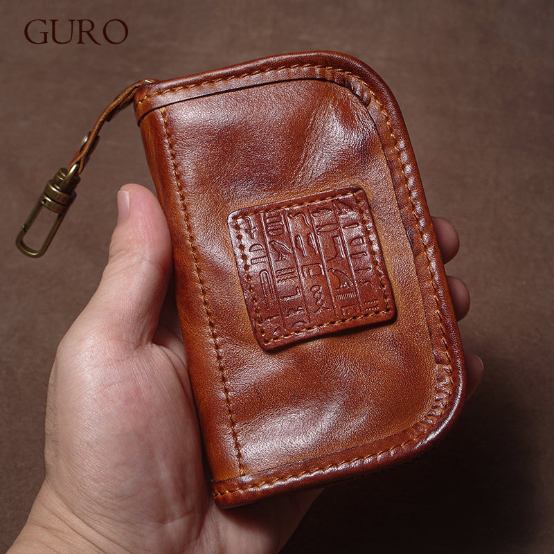 GURO Luxury Genuine Leather Key Case Organizer, Multipurpose Wallet Coin Purse, Card Holder for Men Women