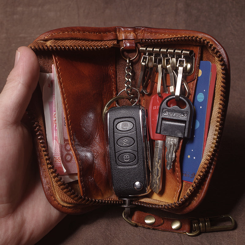 GURO Luxury Genuine Leather Key Case Organizer, Multipurpose Wallet Coin Purse, Card Holder for Men Women