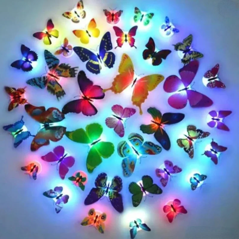 10pcs 3D LED Butterfly Night Light Stickers, Single, Double Wall Lights for Garden, Backyard, Lawn, Party, Festive Decor