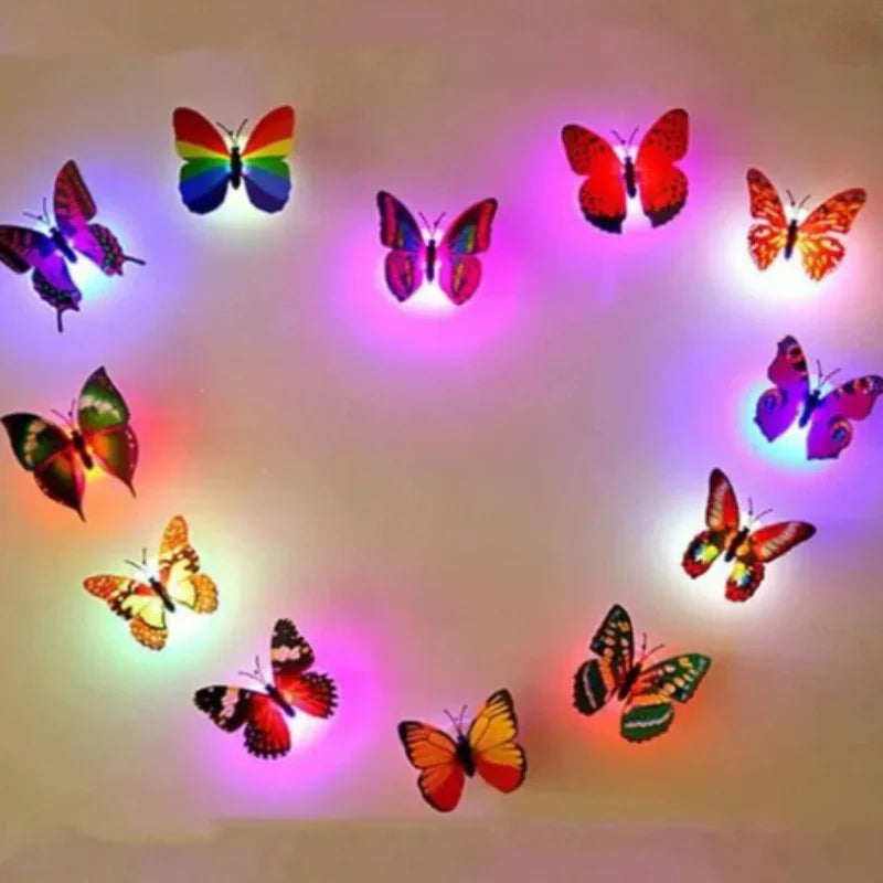 10pcs 3D LED Butterfly Night Light Stickers, Single, Double Wall Lights for Garden, Backyard, Lawn, Party, Festive Decor