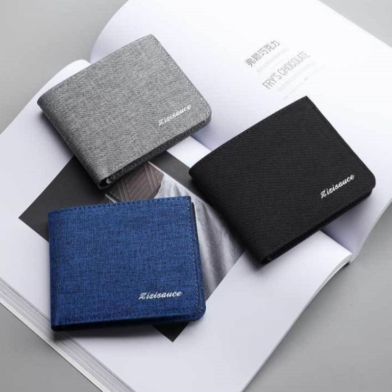 Men Canvas Wallet Black Blue Gray, Credit Card Holder, ID Bank Organizer Short Purse for Cash Cards and Photos
