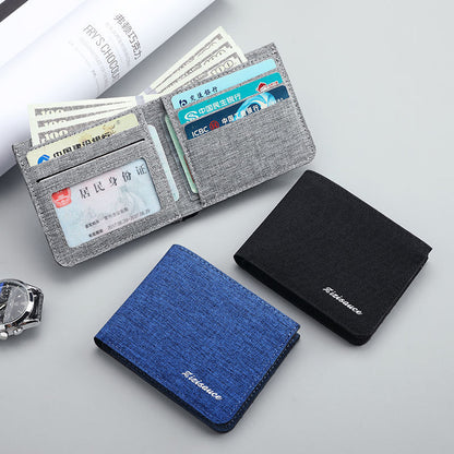 Men Canvas Wallet Black Blue Gray, Credit Card Holder, ID Bank Organizer Short Purse for Cash Cards and Photos