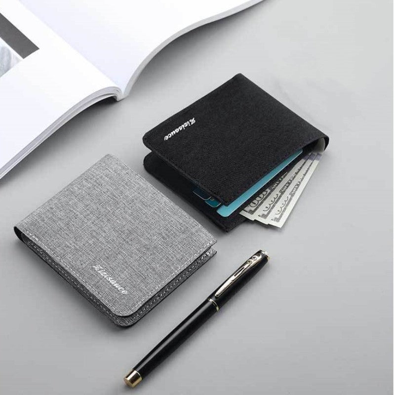 Men Canvas Wallet Black Blue Gray, Credit Card Holder, ID Bank Organizer Short Purse for Cash Cards and Photos