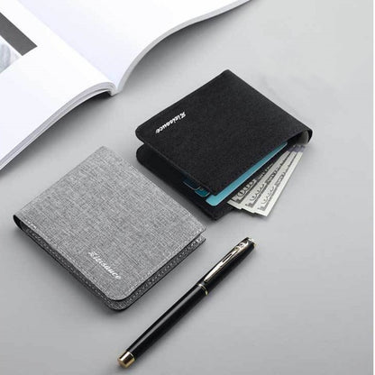 Men Canvas Wallet Black Blue Gray, Credit Card Holder, ID Bank Organizer Short Purse for Cash Cards and Photos
