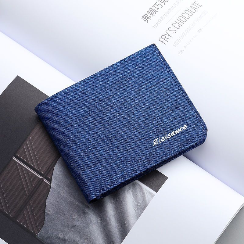 Men Canvas Wallet Black Blue Gray, Credit Card Holder, ID Bank Organizer Short Purse for Cash Cards and Photos