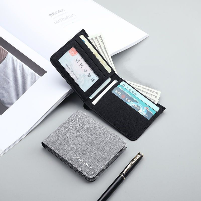 Men Canvas Wallet Black Blue Gray, Credit Card Holder, ID Bank Organizer Short Purse for Cash Cards and Photos