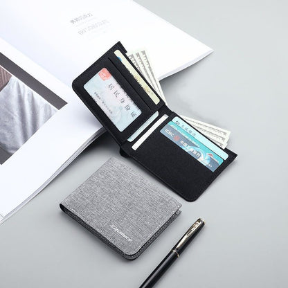 Men Canvas Wallet Black Blue Gray, Credit Card Holder, ID Bank Organizer Short Purse for Cash Cards and Photos