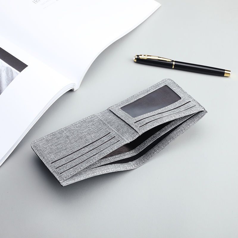 Men Canvas Wallet Black Blue Gray, Credit Card Holder, ID Bank Organizer Short Purse for Cash Cards and Photos