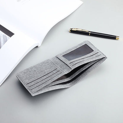 Men Canvas Wallet Black Blue Gray, Credit Card Holder, ID Bank Organizer Short Purse for Cash Cards and Photos