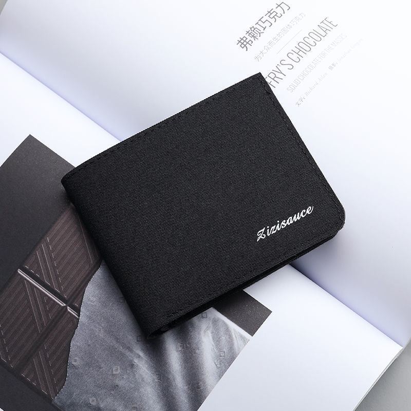 Men Canvas Wallet Black Blue Gray, Credit Card Holder, ID Bank Organizer Short Purse for Cash Cards and Photos