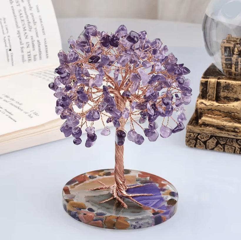 Mini Gemstone Crystal Tree with Agate Base for Abundance and Decor