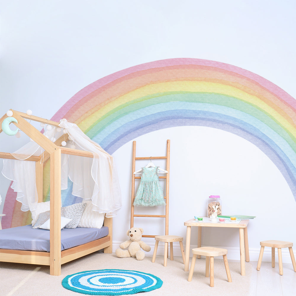 Large Rainbow Pastel Wall Stickers Mural, Nursery Kids Room Wall Decals, Baby Shower Playroom Decorations, Baby Boy Girl