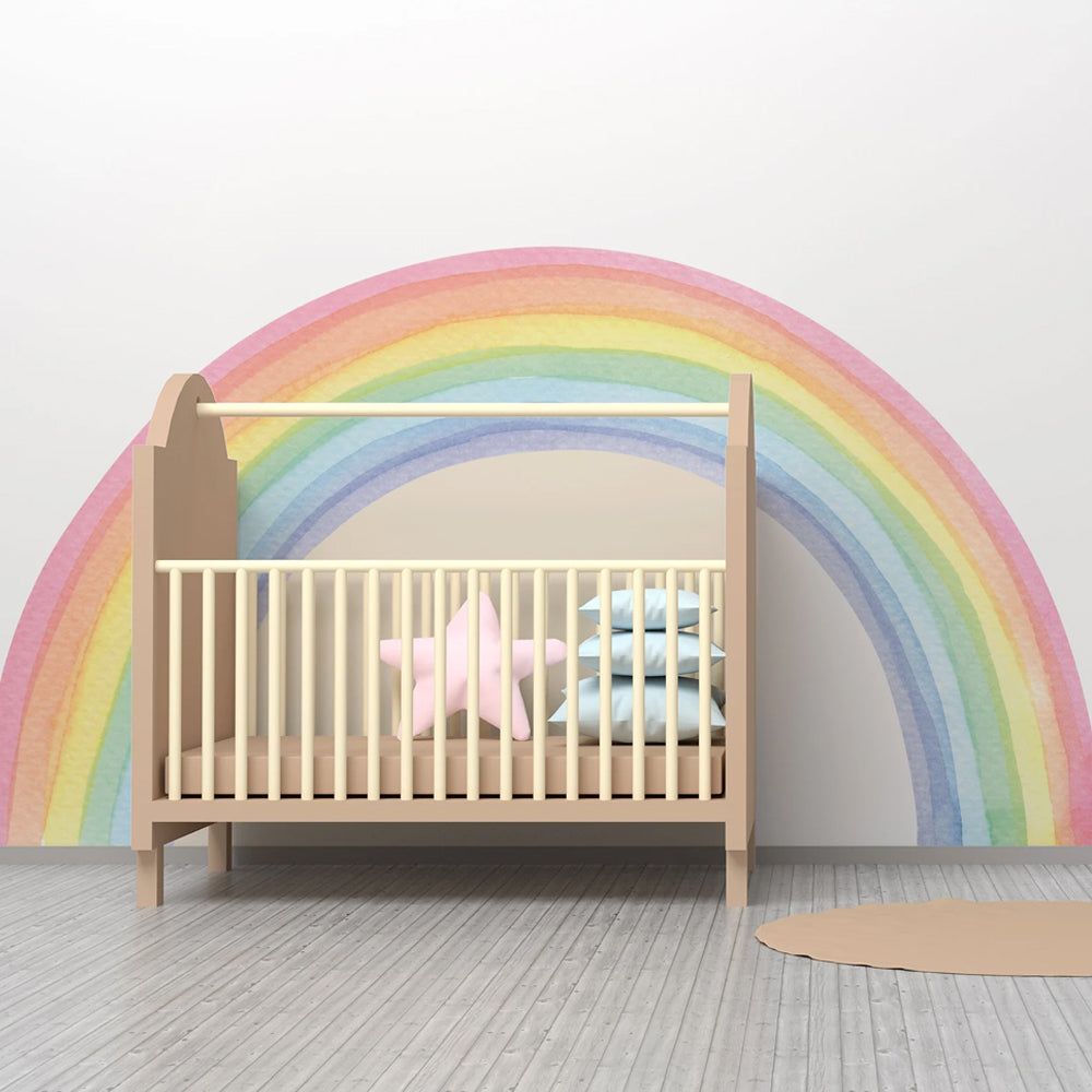 Large Rainbow Pastel Wall Stickers Mural, Nursery Kids Room Wall Decals, Baby Shower Playroom Decorations, Baby Boy Girl