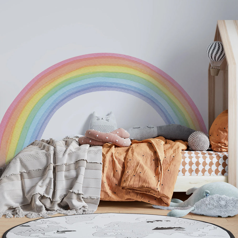Large Rainbow Pastel Wall Stickers Mural, Nursery Kids Room Wall Decals, Baby Shower Playroom Decorations, Baby Boy Girl
