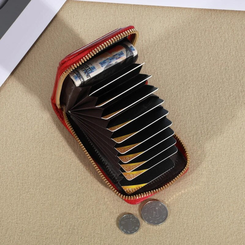 Genuine Leather Men Wallet RFID Blocking, Vintage Credit Card Holder, Zipper Pouch, Slim Money Case