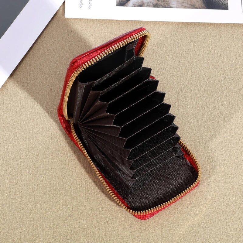 Genuine Leather Men Wallet RFID Blocking, Vintage Credit Card Holder, Zipper Pouch, Slim Money Case