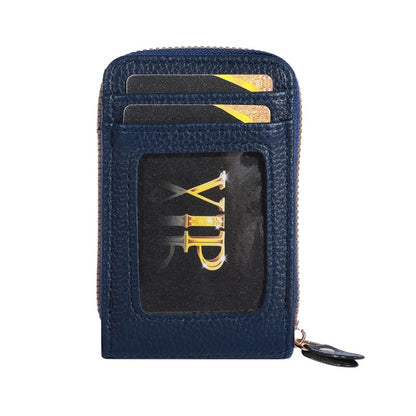 Genuine Leather Men Wallet RFID Blocking, Vintage Credit Card Holder, Zipper Pouch, Slim Money Case