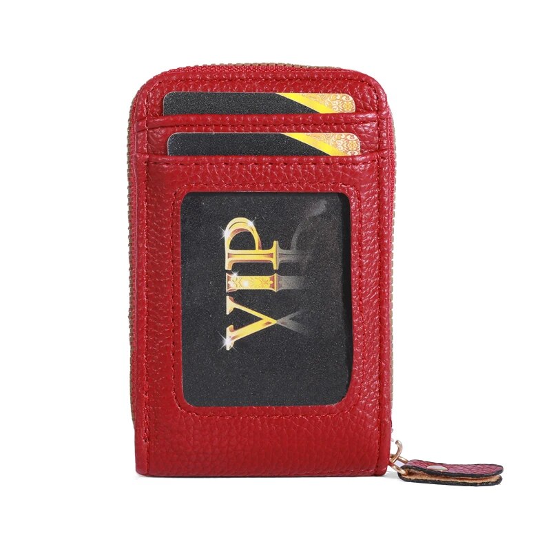 Genuine Leather Men Wallet RFID Blocking, Vintage Credit Card Holder, Zipper Pouch, Slim Money Case