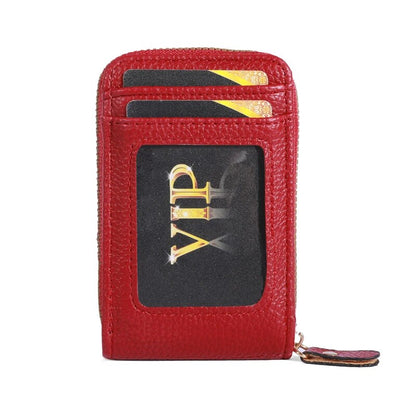 Genuine Leather Men Wallet RFID Blocking, Vintage Credit Card Holder, Zipper Pouch, Slim Money Case