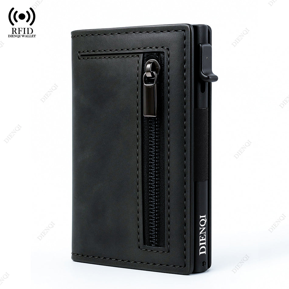 RFID Blocking Magnetic Credit Card Holder, Pop Up Luxury Men Wallet, Leather Minimalist Cardholder Vallet for Men