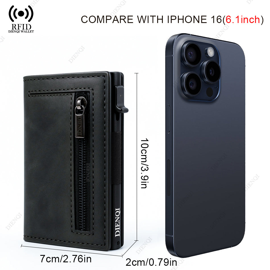 RFID Blocking Magnetic Credit Card Holder, Pop Up Luxury Men Wallet, Leather Minimalist Cardholder Vallet for Men