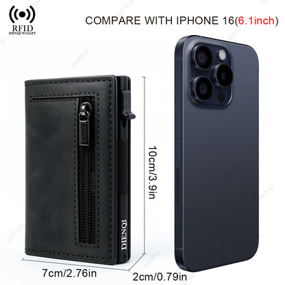 RFID Blocking Magnetic Credit Card Holder, Pop Up Luxury Men Wallet, Leather Minimalist Cardholder Vallet for Men