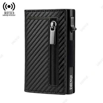 RFID Blocking Magnetic Credit Card Holder, Pop Up Luxury Men Wallet, Leather Minimalist Cardholder Vallet for Men