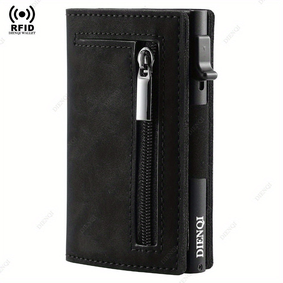 RFID Blocking Magnetic Credit Card Holder, Pop Up Luxury Men Wallet, Leather Minimalist Cardholder Vallet for Men