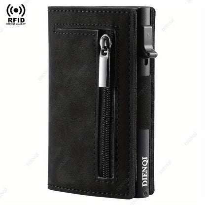 RFID Blocking Magnetic Credit Card Holder, Pop Up Luxury Men Wallet, Leather Minimalist Cardholder Vallet for Men