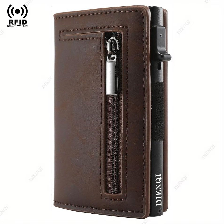 RFID Blocking Magnetic Credit Card Holder, Pop Up Luxury Men Wallet, Leather Minimalist Cardholder Vallet for Men