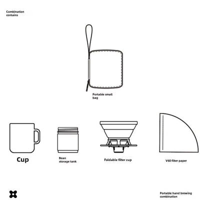 Portable Travel Coffee Brewing Set – Hand Brew Kit with Silicone Filter Mug for Camping, Car & Outdoor Adventures
