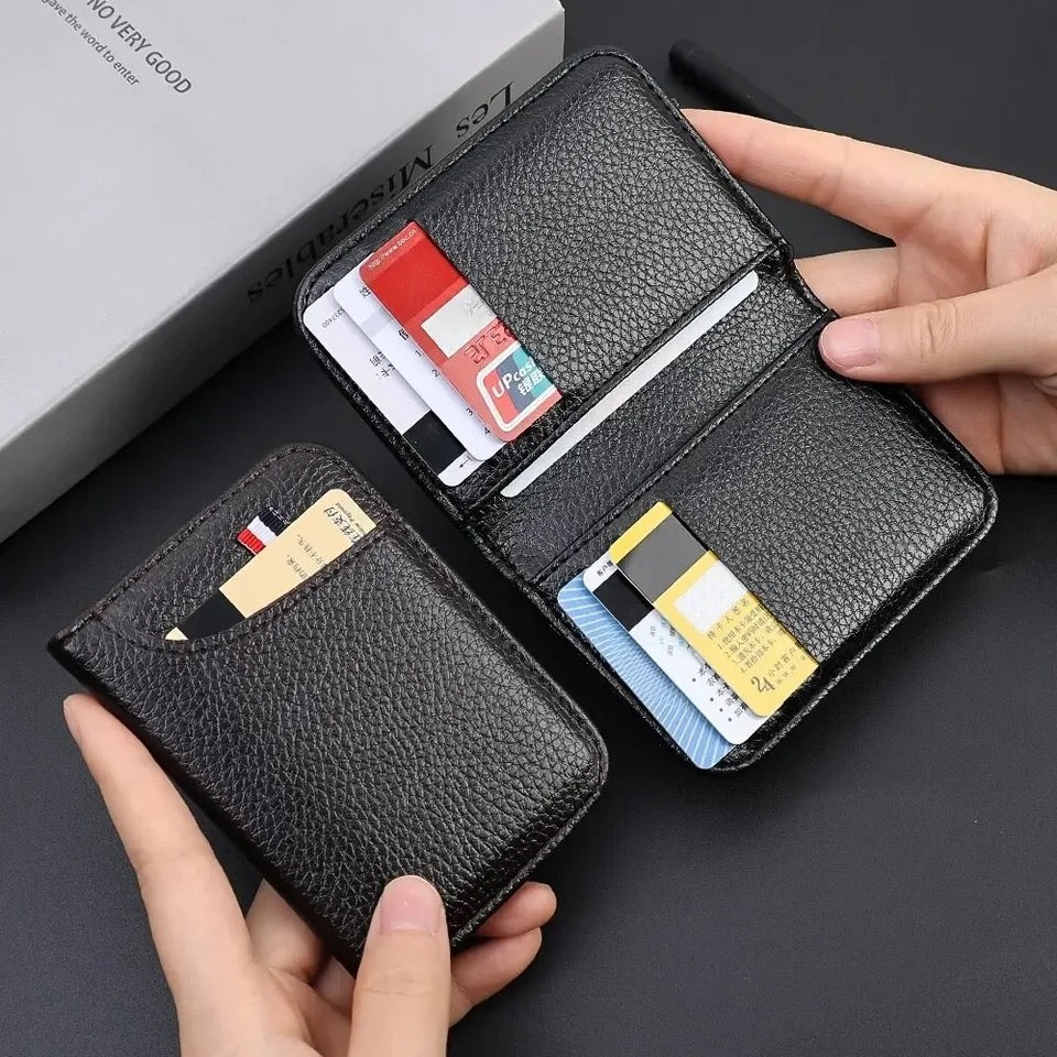 PU Leather Mini ID Credit Card Wallet for Men, Slim Portable Small Wallet, Thin Soft Card Holder Purse