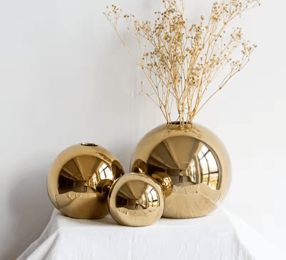 Modern Gold Ceramic Ball Vase for Home Decor and Flower Arrangements