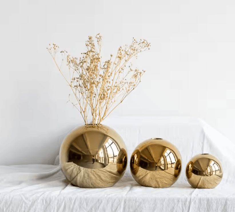 Modern Gold Ceramic Ball Vase For Home Decor And Flower Arrangements 1