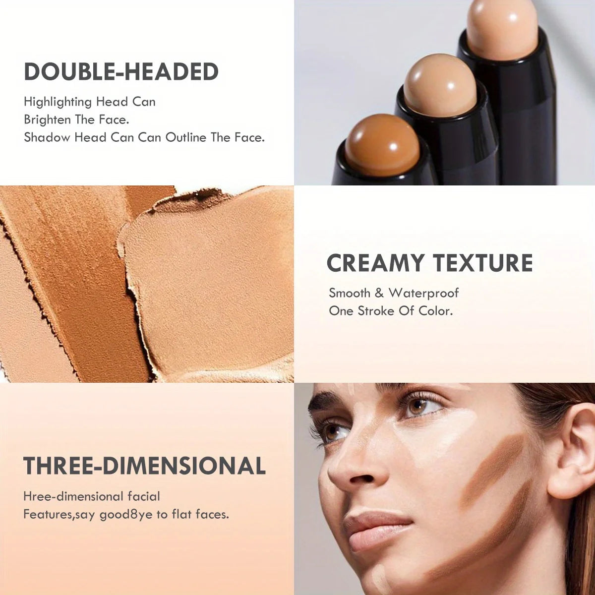 Double Head Highlight Pen, Waterproof Face Makeup Liquid, Contouring Foundation Contour, Concealer Stick Pencil Cosmetic