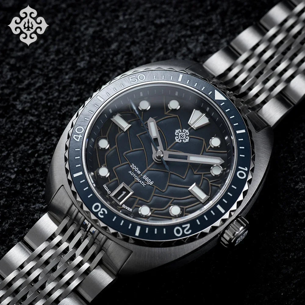 New Men Automatic Mechanical Watch, Dragon Scale Pattern Diving Watch, 20Bar Stainless Steel BWG 9 reloj hombre