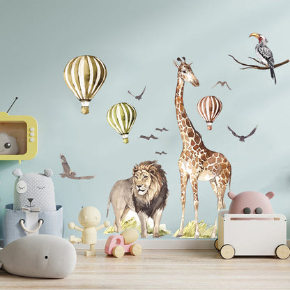 Watercolor Safari Giraffe Wall Sticker, Jungle Wildlife Animal Bird Decal for Playroom, Bedroom & Nursery Decor