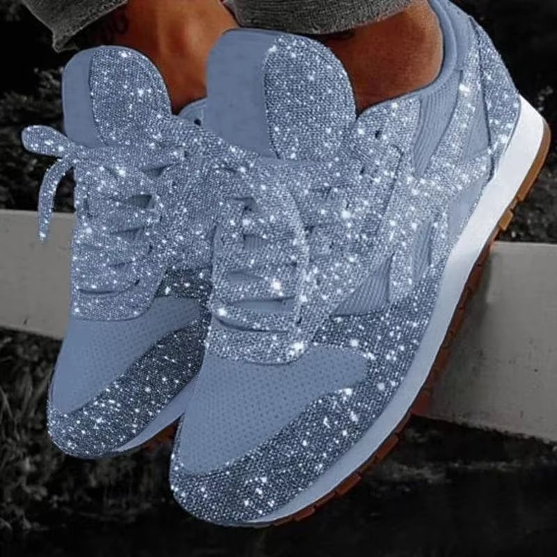 Women's Bling Mesh Platform Sneakers Casual Lace-Up Vulcanized Shoes for Outdoor Fashion