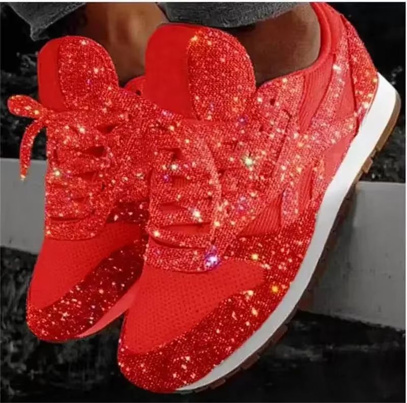 Womens Bling Mesh Platform Sneakers Casual LaceUp Vulcanized Shoes For Outdoor Fashion 10
