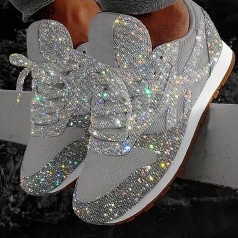 Womens Bling Mesh Platform Sneakers Casual LaceUp Vulcanized Shoes For Outdoor Fashion 2