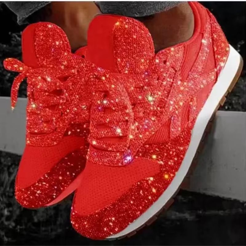 Womens Bling Mesh Platform Sneakers Casual LaceUp Vulcanized Shoes For Outdoor Fashion 4