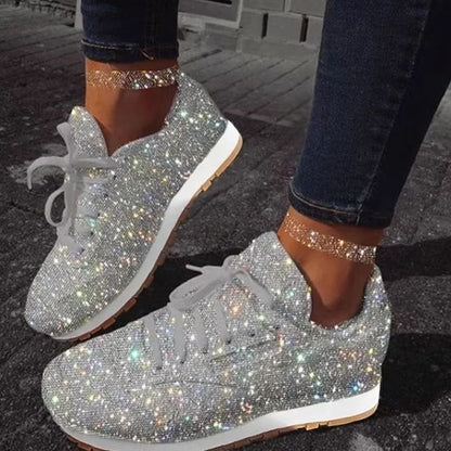Womens Bling Mesh Platform Sneakers Casual LaceUp Vulcanized Shoes For Outdoor Fashion 5