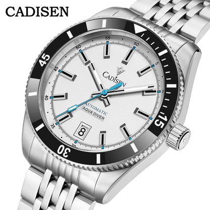 NEW CADISEN Mens Mechanical Watch, Automatic Japan NH35A Movement, Waterproof Ceramic Bezel Wristwatch
