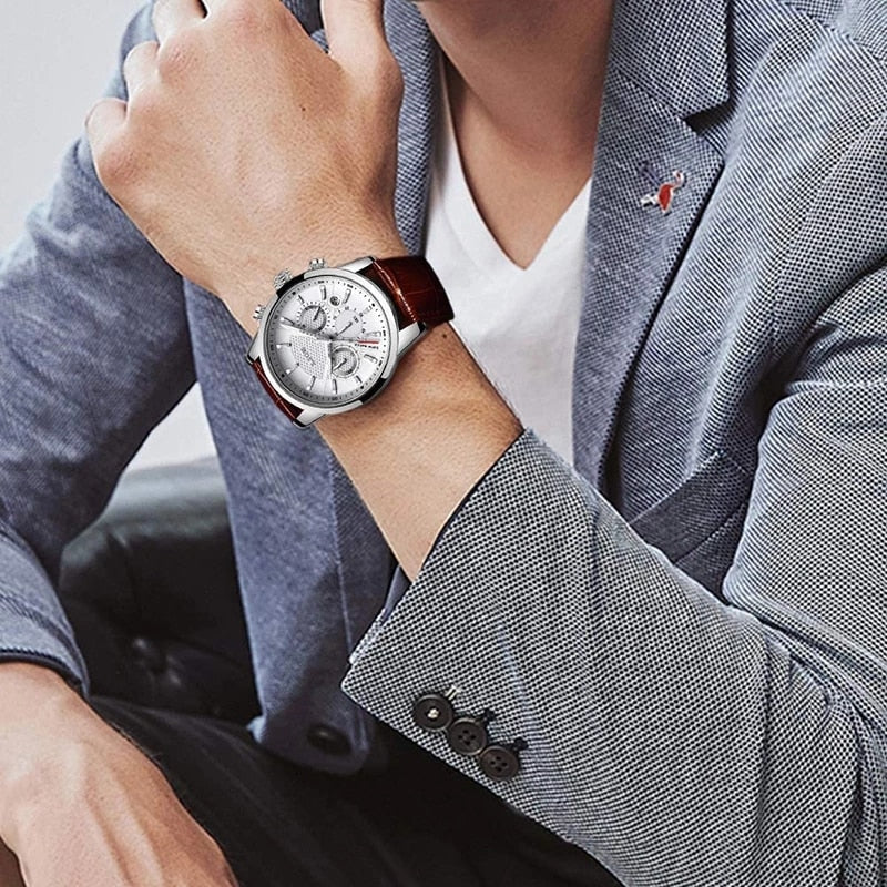 LIGE Watches Men Top Brand Luxury, Leather Quartz Sport Watch for Men, Business Clock, Waterproof Chronograph