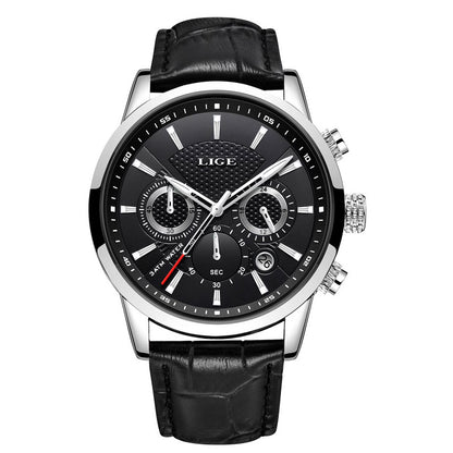 LIGE Watches Men Top Brand Luxury, Leather Quartz Sport Watch for Men, Business Clock, Waterproof Chronograph